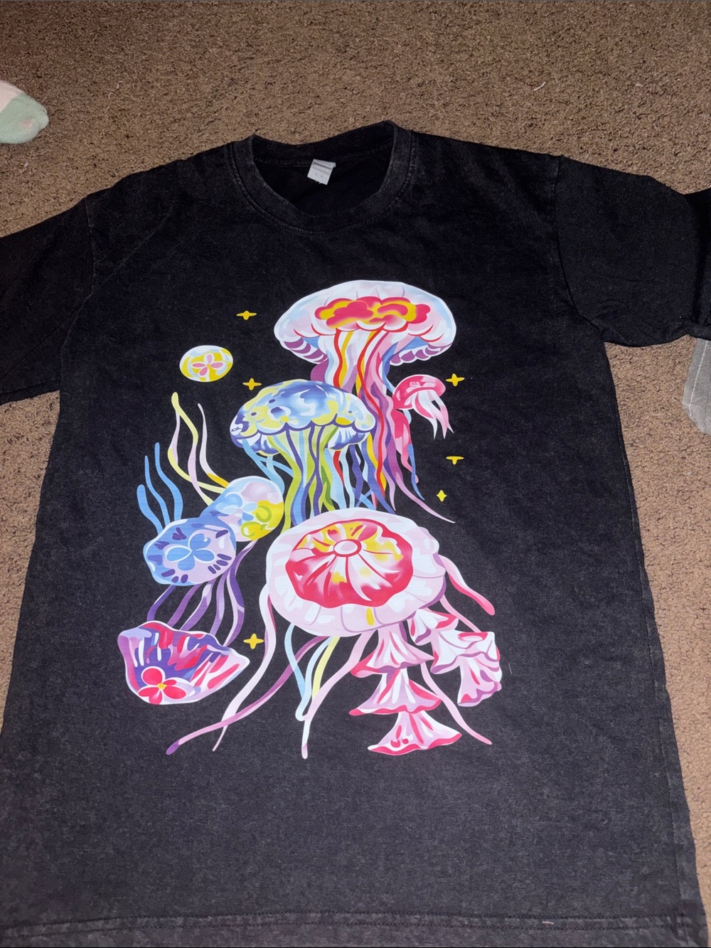 SHEIN Black Tee with Multicolor Jellyfish Graphic